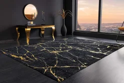 Design Teppich MARBLE 240x160cm schwarz gold Marmor-Optik Flachgewebe