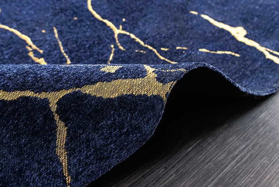 Design Teppich MARBLE 240x160cm königsblau gold Marmor-Optik Flachgewebe