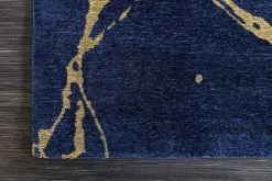 Design Teppich MARBLE 240x160cm königsblau gold Marmor-Optik Flachgewebe