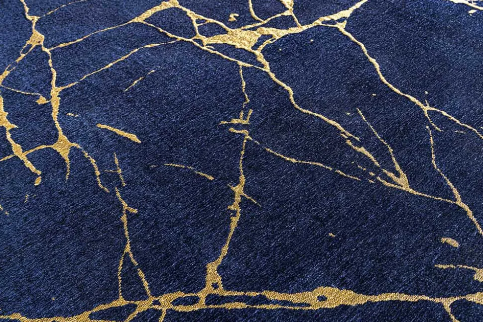 Design Teppich MARBLE 240x160cm königsblau gold Marmor-Optik Flachgewebe