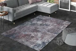 Design Teppich MODERN ART 230x160cm blau terrakotta Used Look Vintage Flachgewebe