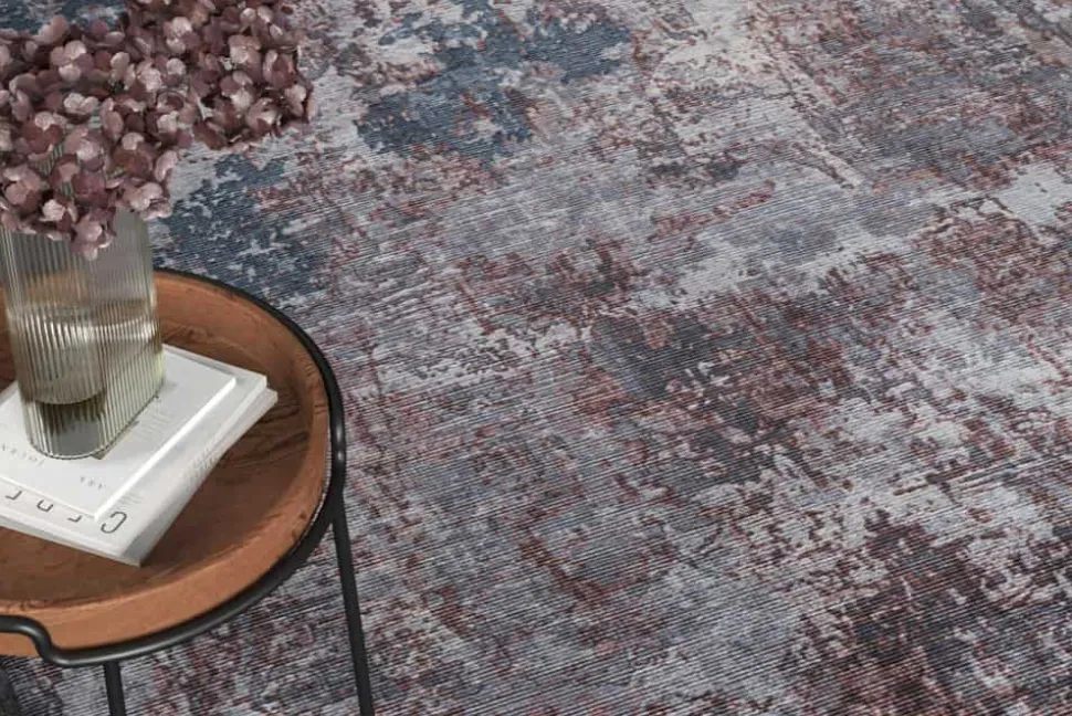 Design Teppich MODERN ART 230x160cm blau terrakotta Used Look Vintage Flachgewebe