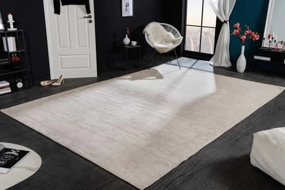 Design Teppich MODERN ART XXL 350x240cm beige Used Look Baumwolle Vintage Flachgewebe