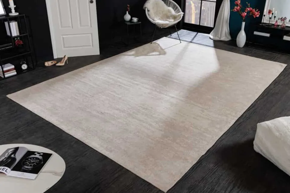 Design Teppich MODERN ART XXL 350x240cm beige Used Look Baumwolle Vintage Flachgewebe
