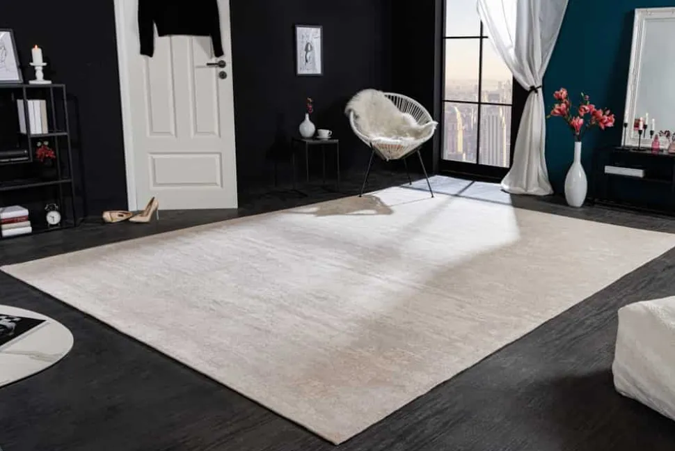 Design Teppich MODERN ART XXL 350x240cm beige Used Look Baumwolle Vintage Flachgewebe