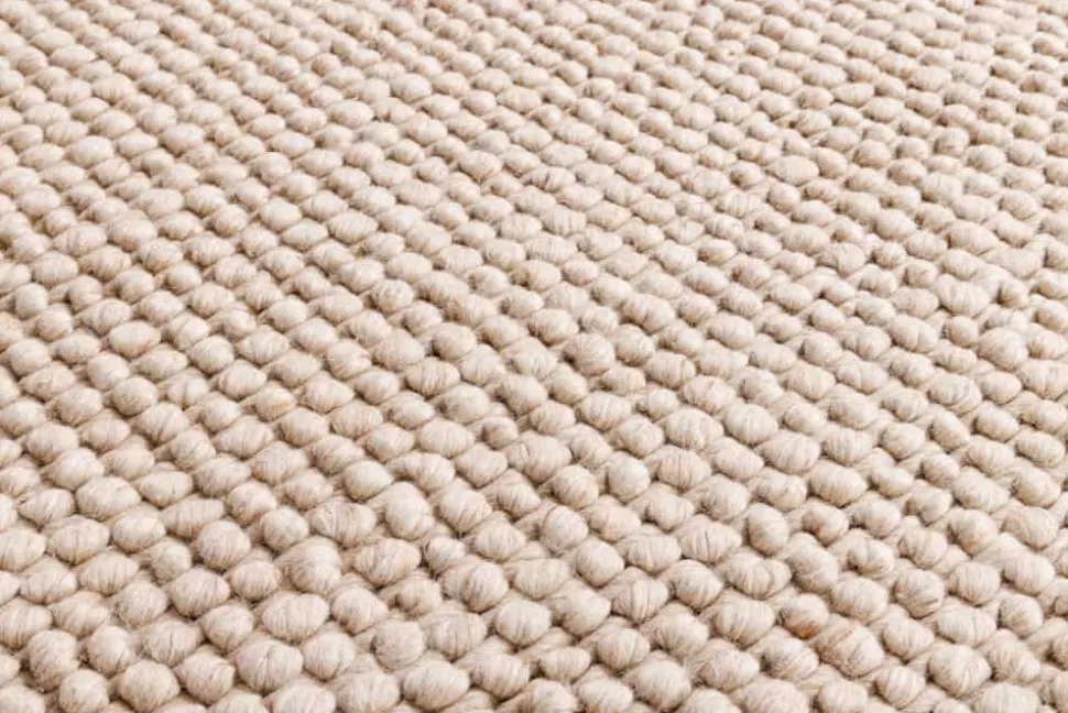Design Teppich WOOL 150cm beige rund Wolle Handarbeit