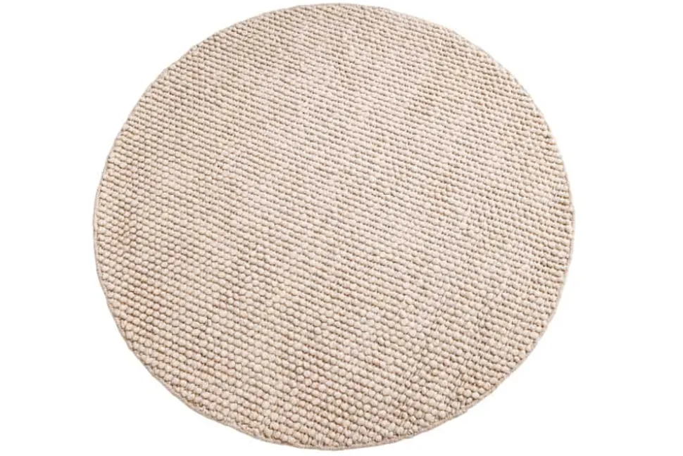 Design Teppich WOOL 150cm beige rund Wolle Handarbeit