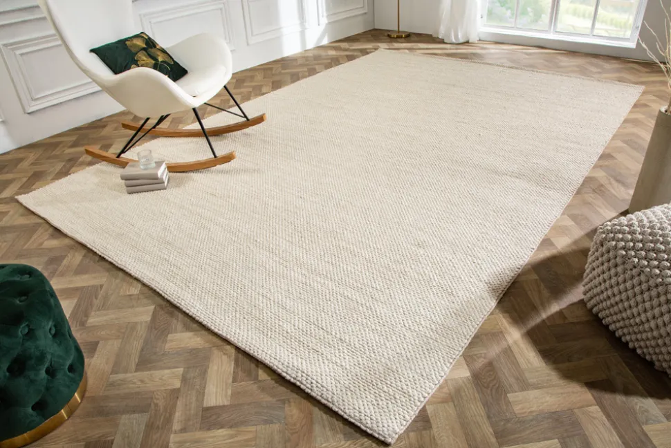 Design Teppich WOOL XXL 350x240cm hellbeige aus Wolle