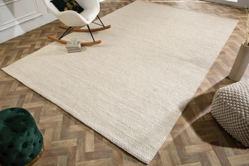 Design Teppich WOOL XXL 350x240cm hellbeige aus Wolle