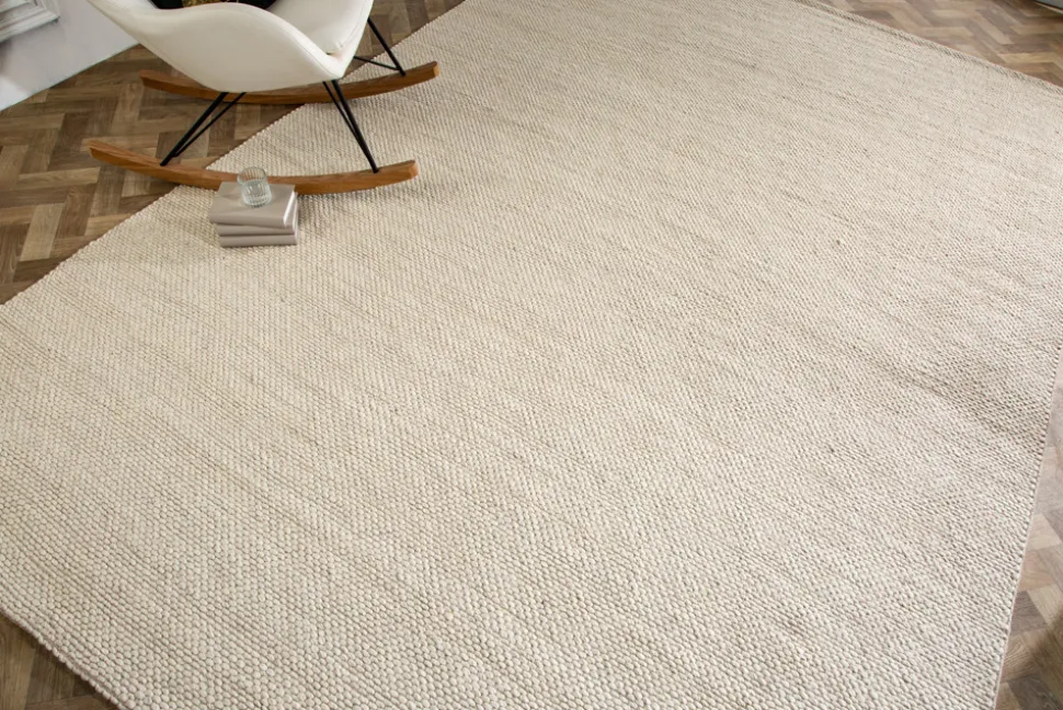 Design Teppich WOOL XXL 350x240cm hellbeige aus Wolle