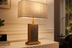 Design Tischlampe ELEGANCIA 65cm gold grau Stoffschirm Marmor