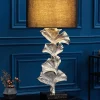 Design Tischlampe GINKGO 70cm schwarz Stoffschirm silber Metall handmade Marmor-Fuß