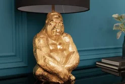Design Tischlampe KONG 60cm gold Metall Affenlampe schwarzer Lampenschirm