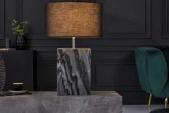 Design Tischlampe NOBLE 55cm schwarz Marmorfuß Stoffschirm