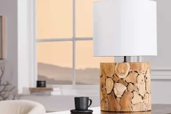Design Tischlampe PURE NATURE 45cm natur handmade Eisenholz Baumwollschirm weiß