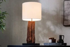 Design Tischlampe ROUSILIQUE 60cm natur weiß rund Treibholz handgearbeitet