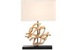 Design Tischlampe WAVE 60cm natur Massivholz handmade weiß Baumwollschirm
