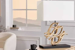 Design Tischlampe WAVE 60cm natur Massivholz handmade weiß Baumwollschirm