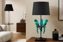Design Tischlampe WILDLIFE 75cm schwarz türkis rund Papagei Skulpturen mit Marmor-Fuß