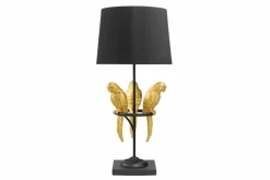 Design Tischlampe WILDLIFE 75cm schwarz gold rund Papagei Skulpturen mit Marmor-Fuß