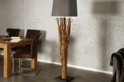 Design Treibholz Stehlampe EUPHORIA 180cm grau mit Leinenschirm