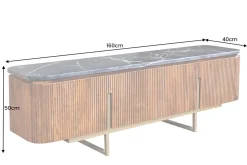 Design TV-Board GATSBY 160cm braun gold Mangoholz Marmor Metallgestell