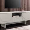 Design TV-Board SAVOY 150cm kaschmir weiß Marmor Keramik mit Stauraum und 3D-Front
