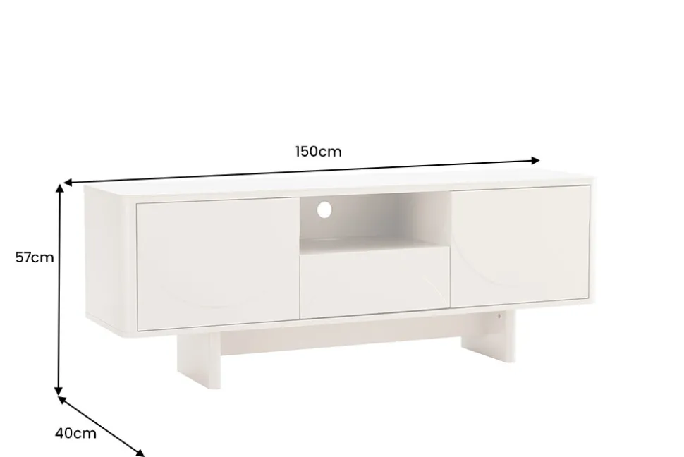 Design TV-Board SAVOY 150cm kaschmir weiß Marmor Keramik mit Stauraum und 3D-Front