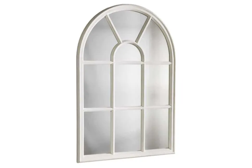 Design Wandspiegel CASTILLO 100cm weiß Landhausstil Fensterspiegel Rundbogen Shabby Chic