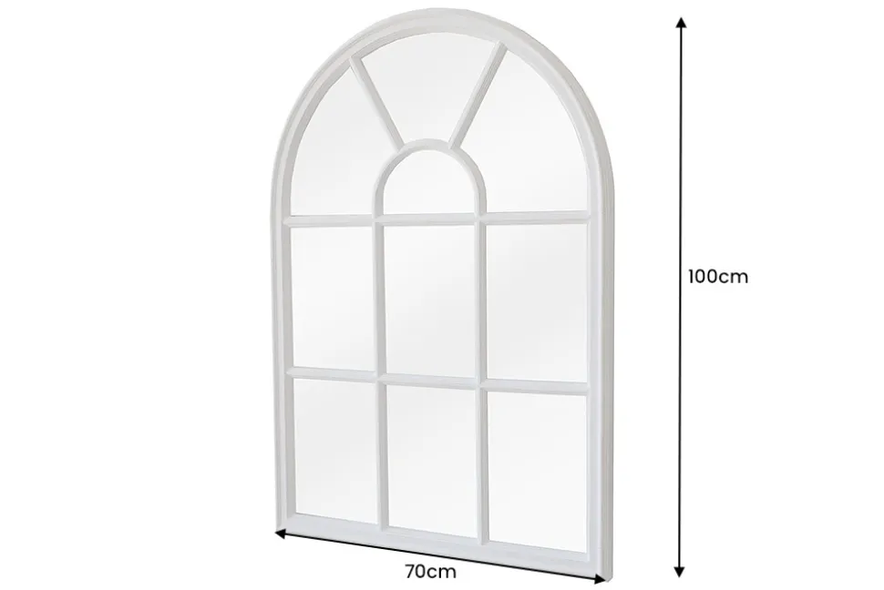 Design Wandspiegel CASTILLO 100cm weiß Landhausstil Fensterspiegel Rundbogen Shabby Chic