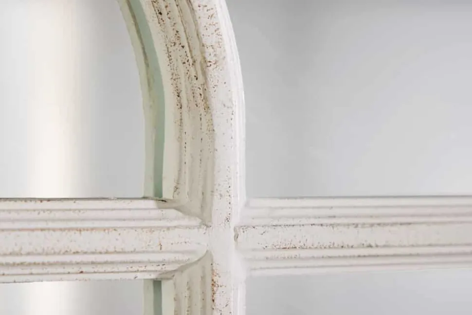 Design Wandspiegel CASTILLO 100cm weiß Landhausstil Fensterspiegel Rundbogen Shabby Chic