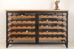 Design Weinboard BODEGA 130cm natur schwarz Tannenholz Metall Flaschenregal