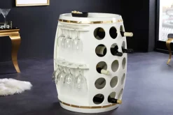 Design Weinfass BODEGA WHITE 70cm weiß gold Pinie Flaschen Gläseraufhängung