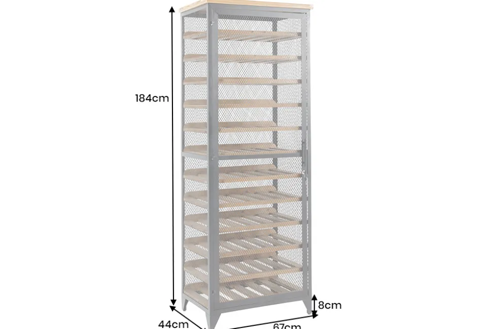 Design Weinschrank BODEGA 185cm natur schwarz Tannenholz Metall Flaschenregal