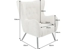 Design XL Sessel AMSTERDAM greige Bouclé schwarze Metallbeine Retro Stil