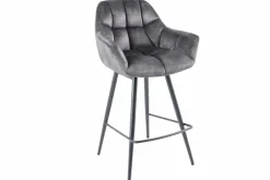 Drehbarer Barhocker PAPILLON grau Samt Barstuhl mit Lehne schwarze Metallbeine