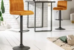 Drehbarer Barhocker PORTLAND senfgelb Samt Barstuhl mit Lehne höhenverstellbar