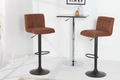 Drehbarer Barhocker PORTLAND vintage braun Microfaser Barstuhl mit Lehne höhenverstellbar