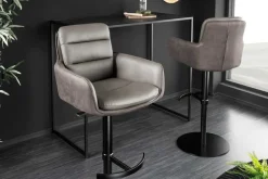 Drehbarer Design Barhocker BIG GEORGE taupe Echtleder Microfaser höhenverstellbar mit Armlehnen