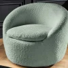 Drehbarer Design Sessel ALPINE salbei Bouclé 360° mit Armlehnen