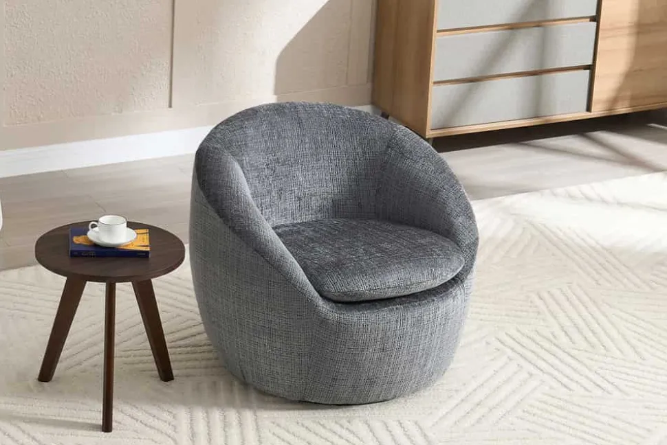 Drehbarer Design Sessel ALPINE grau Chenille Cremona 360° mit Armlehnen