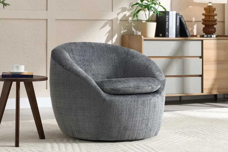 Drehbarer Design Sessel ALPINE grau Chenille Cremona 360° mit Armlehnen