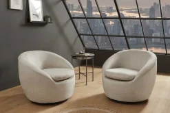 Drehbarer Design Sessel ALPINE beige Samt 360° mit Armlehnen