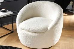 Drehbarer Design Sessel ALPINE beige Bouclé 360° mit Armlehnen