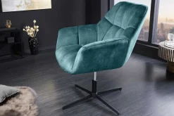 Drehbarer Design Sessel PAPILLON petrol Samt 360° schwarz Metall höhenverstellbar