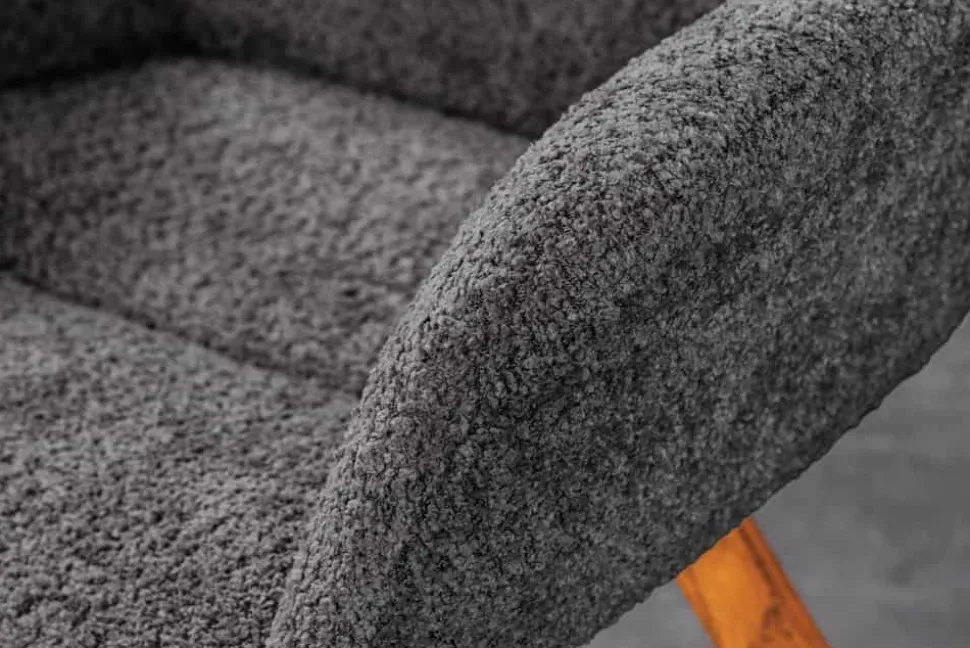 Drehbarer Design Stuhl BALTIC dunkelgrau Bouclé natur Eiche Massivholz mit Armlehne