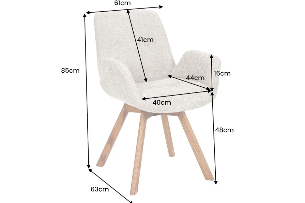 Drehbarer Design Stuhl BALTIC grau Bouclé natur Eiche Massivholz-Beine mit Armlehne