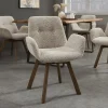 Drehbarer Design Stuhl BALTIC taupe Bouclé Tweed Soft Eiche Massivholz Walnuss