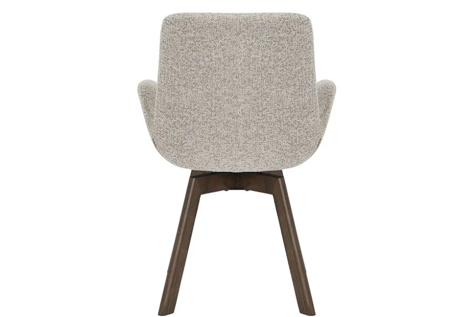 Drehbarer Design Stuhl BALTIC taupe Bouclé Tweed Soft Eiche Massivholz Walnuss