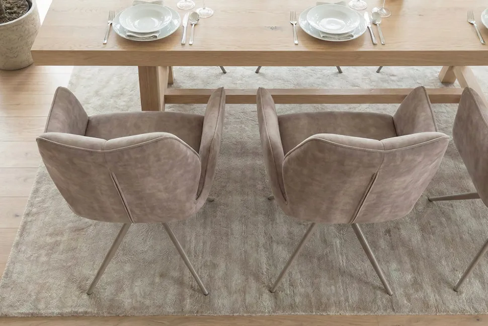 Drehbarer Design Stuhl CONCORD champagner greige Samt Taschenfederkern Metallgestell greige